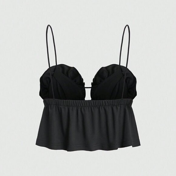 Black Sexy Women's Hollow Out Front Tank Top With 3d Flower Decor - Picture 2 of 4